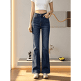thumbnail image 6 of High Waist Solid Blue Flare Jeans for Women - High Stretch Washed Bell Bottom Denim Pants Retro Slim Fit Casual Trousers, 6 of 8