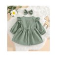thumbnail image 3 of Franhais Baby Solid Color Dress Long Sleeves Round Neck Cotton Dress Bow Headband Birthday Gifts, 3 of 9