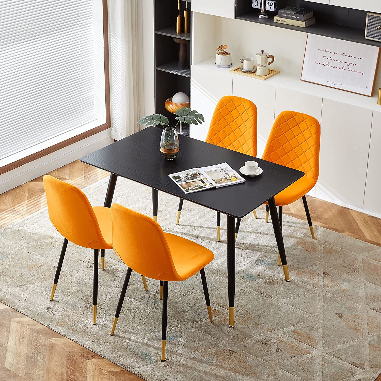 NORDICANA 5 Pieces Dining Room Set for 4, Modern Engineered Wood Table