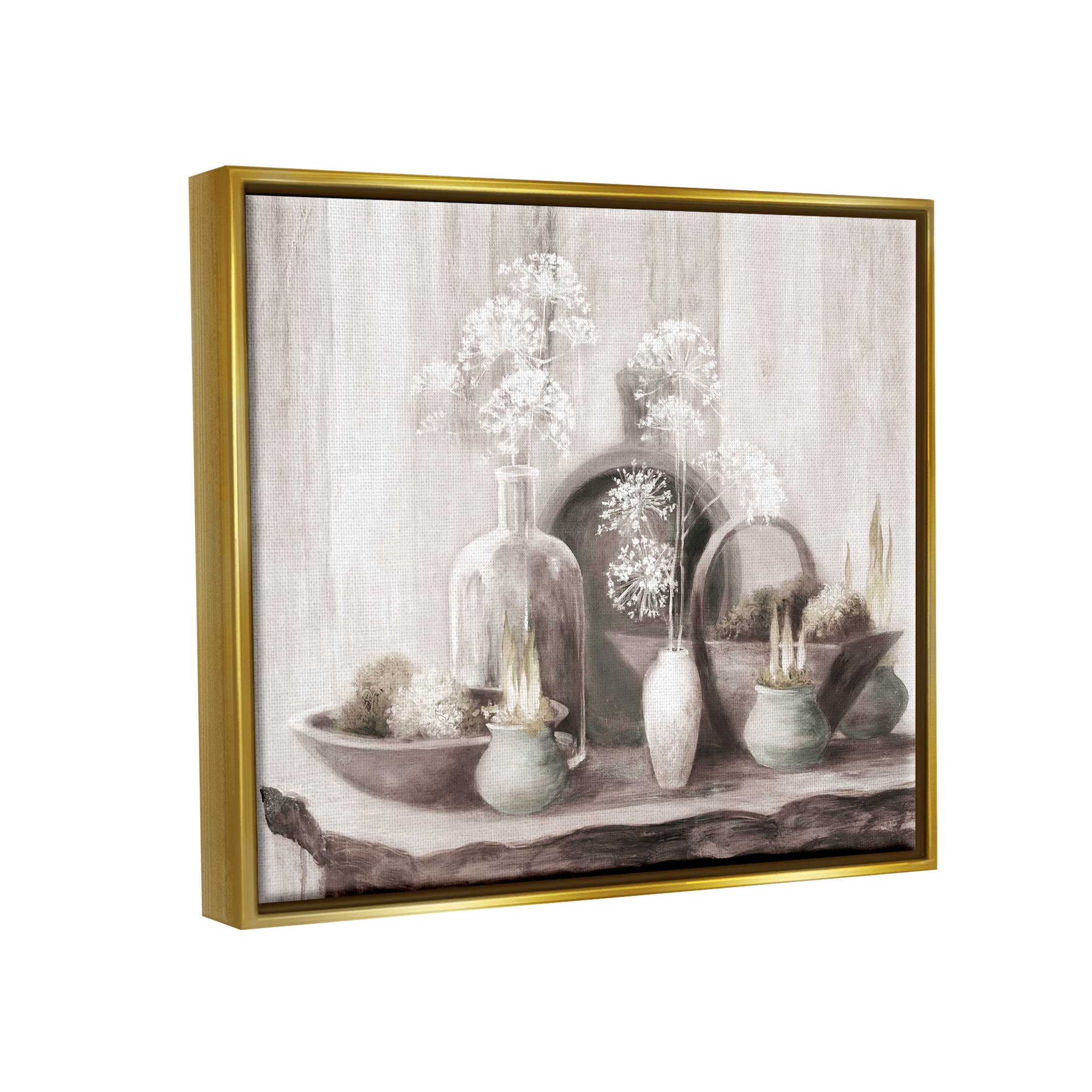Stupell Industries Traditional Delicate Florals Still Life Painting Metallic Gold Floating Framed Canvas Print Wall Art, Design by Julia Purinton