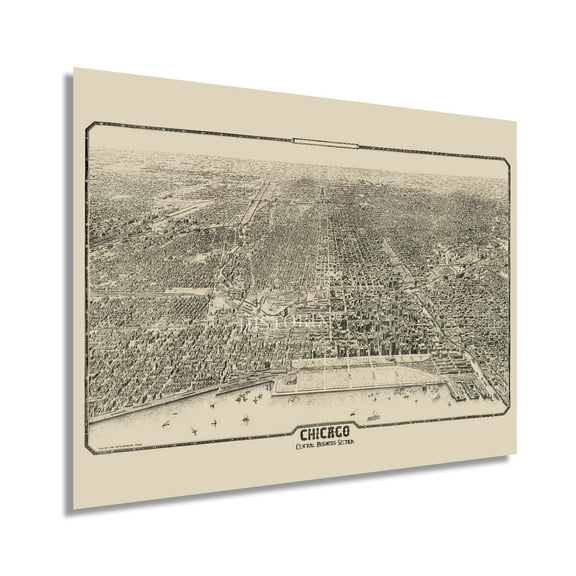 HISTORIX 1916 Chicago Illinois Map Vintage Poster Wall Art Print, 18 x 24 Inch