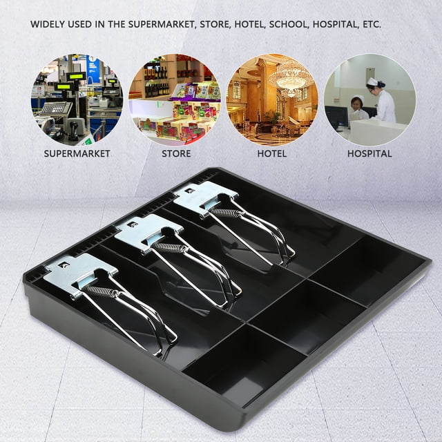 Cash Drawer Register Insert Tray Replacement Cashier Box with Metal Clip Secure Design Convenient to Use for Supermarkets, Stores Hotels Schools and Hospitals