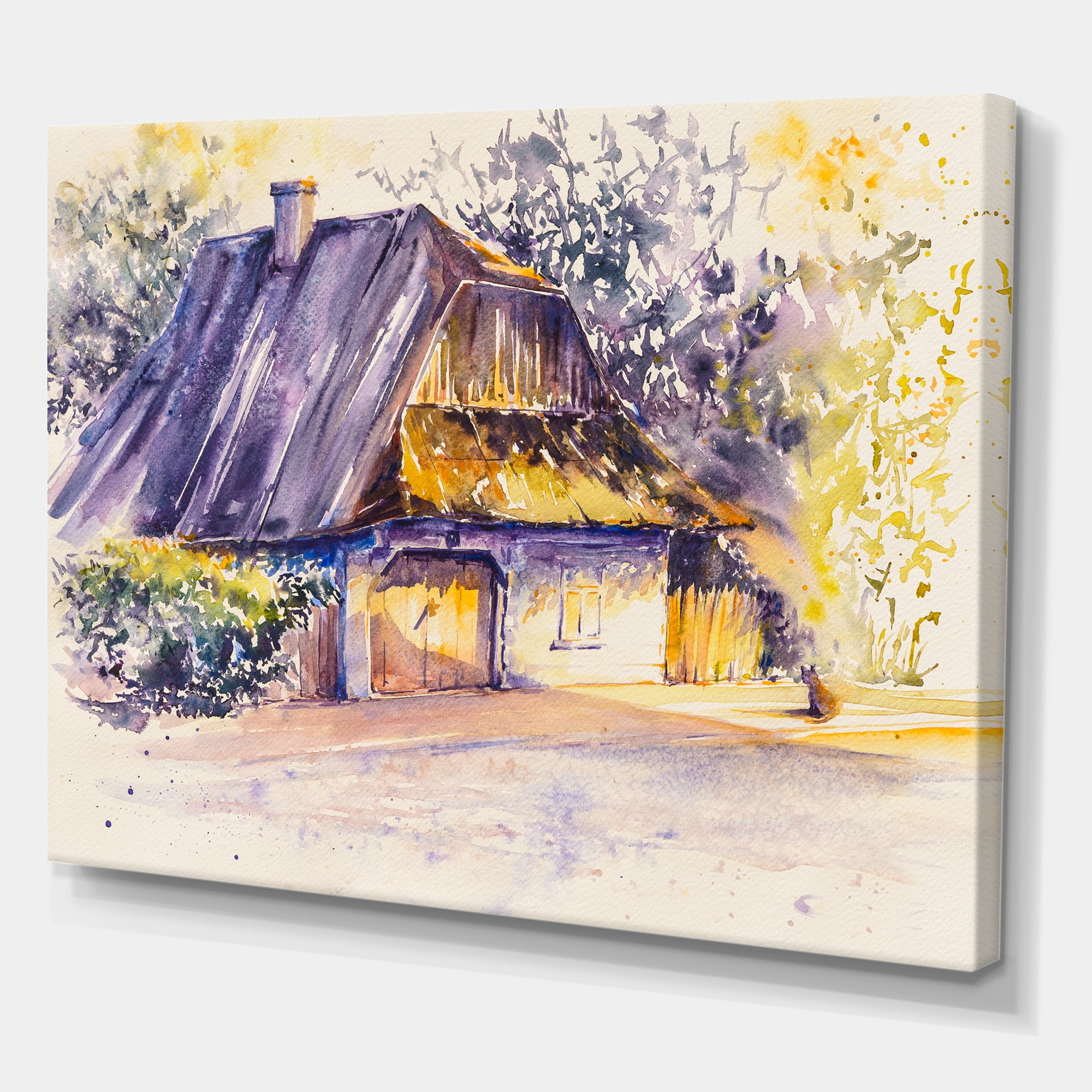 Designart ' Old Wooden White House In Country Side Village During Afternoon Glow ' Traditional Canvas Wall Art Print