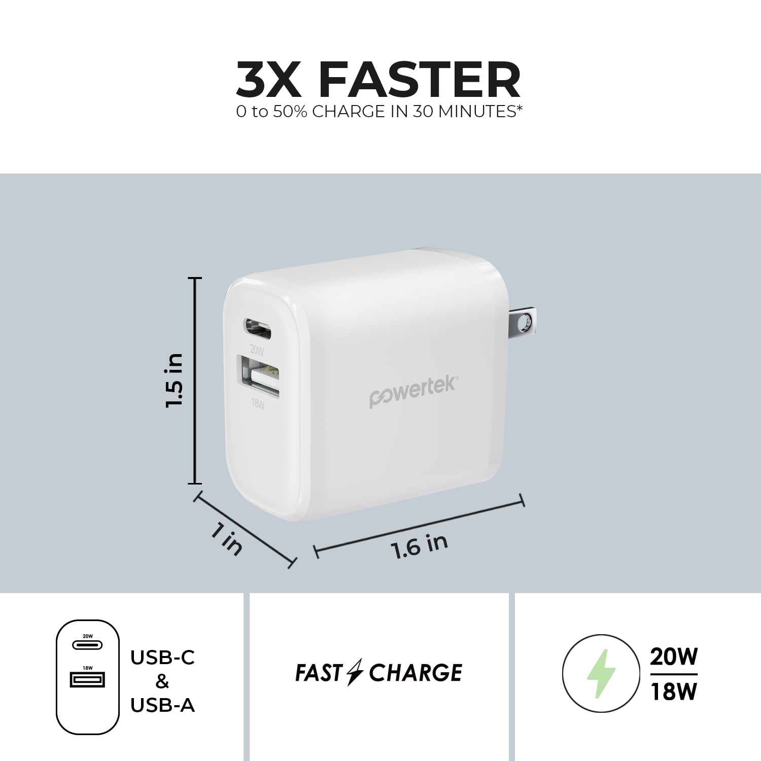 Liquipel Powertek Pastel Velvet 20W Combo Wall Charger - White