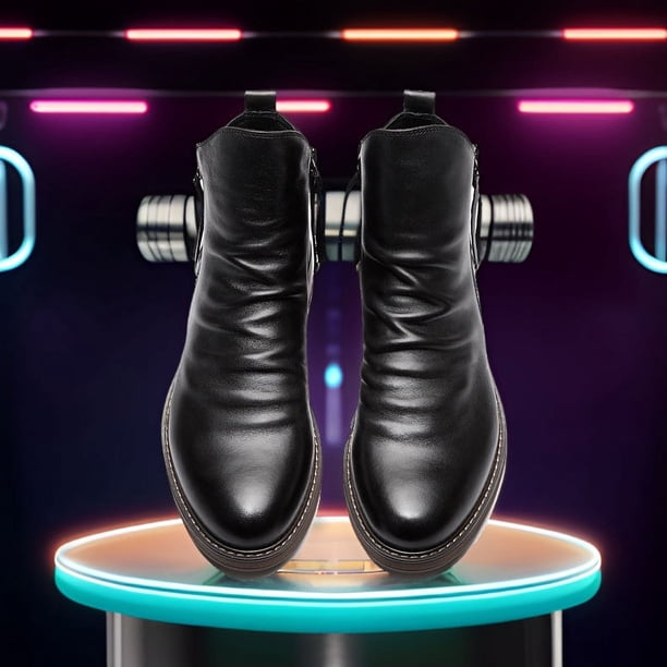 Botas de hombre con suela antideslizante y cremallera de doble cara, botas con borlas, botas de cuero para hombre, talla grande