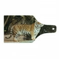 thumbnail image 1 of Tiger Cutting Board, Portrait of an Alert and Angry Royal Bengal Feline Staring at Camera in Cave Print, Tempered Glass Cutting and Serving Board, Wine Bottle Shape, Multicolor, by Ambesonne, 1 of 1