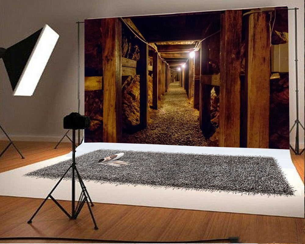 ZHANZZK Mine Backdrop 7x5ft Photography Backdrop Cave Shaft Dim Light Lake Tunnel Photos Shooting Video Studio Props