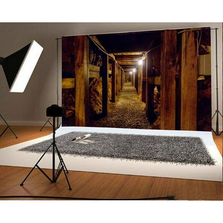 Image of ZHANZZK Mine Backdrop 7x5ft Photography Backdrop Cave Shaft Dim Light Lake Tunnel Photos Shooting Video Studio Props