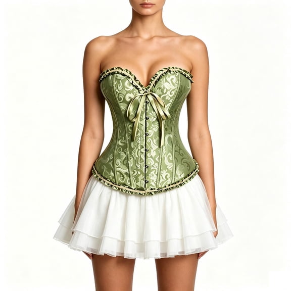 cocolona Lace Up Bustier Corset for Women Vintage Bow Push Up Strapless Overbust Corset Tops