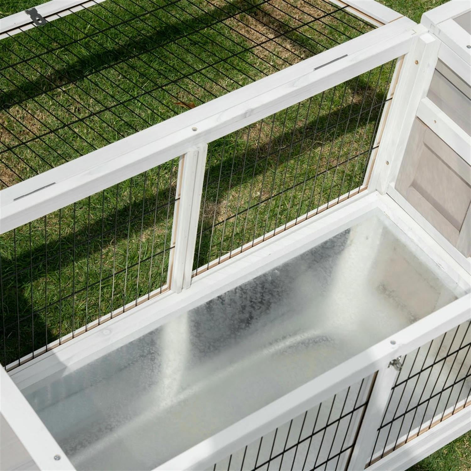 resenkos 63" Wooden Rabbit Hutch with Pull-Out Tray, and Divided Board, Outdoor Small Animal Habitat Enclosure Bunny Cage for Bunnies, Guinea Pigs, White