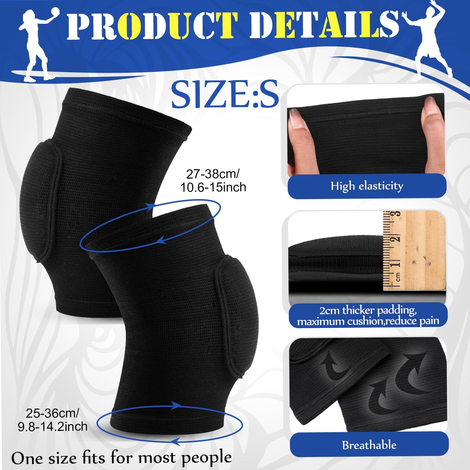 4 Pcs Volleyball Knee Pads and Arm Sleeve Set, Forearm Elbow Sleeves with Wrist Guard Protection Pad and Thumb Hole for Women Men Adult
