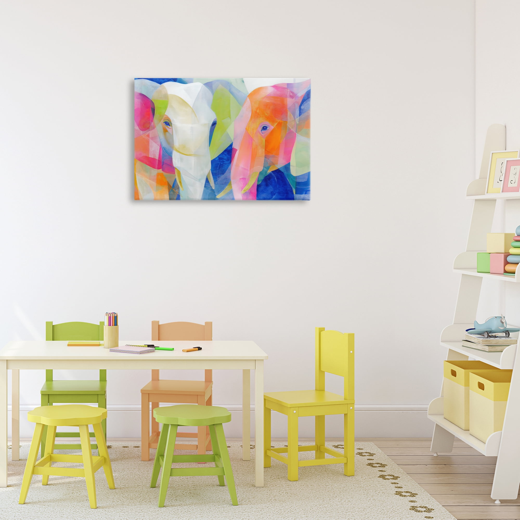 Stupell Industries Two Elephants Geometric Composition Canvas Wall Art, design by Chromatic Storm Studio
