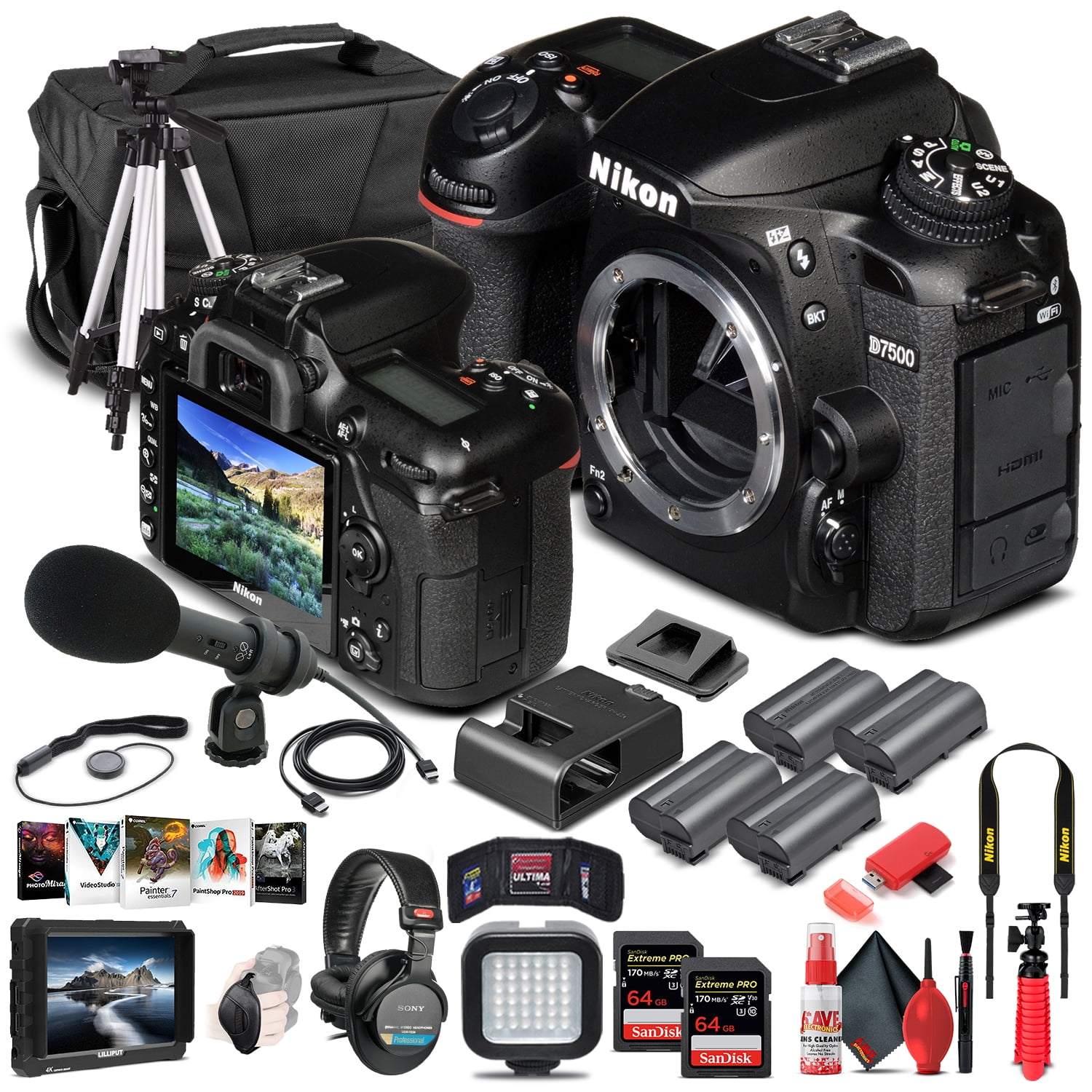 Nikon D7500 DSLR Camera 20.9MP Body Only 4K Video Pro Bundle (International Model)