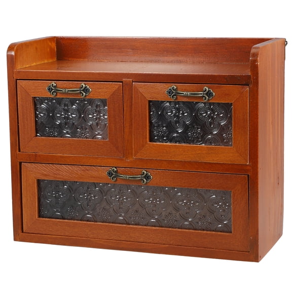Shisuyan 1Pcs Rectangular Vintage Wood Storage Cabinet With Glass Doors For Living Room And Bedroom 11.8x7.9x3.9in