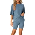 thumbnail image 1 of Conjunto de sudadera de manga corta de punto acanalado suave INSPIRE CHIC para mujer, pantalones cortos, ropa de casa, pijama, S azul, 1 of 6