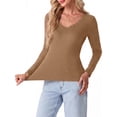 thumbnail image 2 of Cueply Long Sleeve Thermal Shirts for Women Lace Fleece Lined Stretch V Neck Tops Undershirt Base Layer, 2 of 8