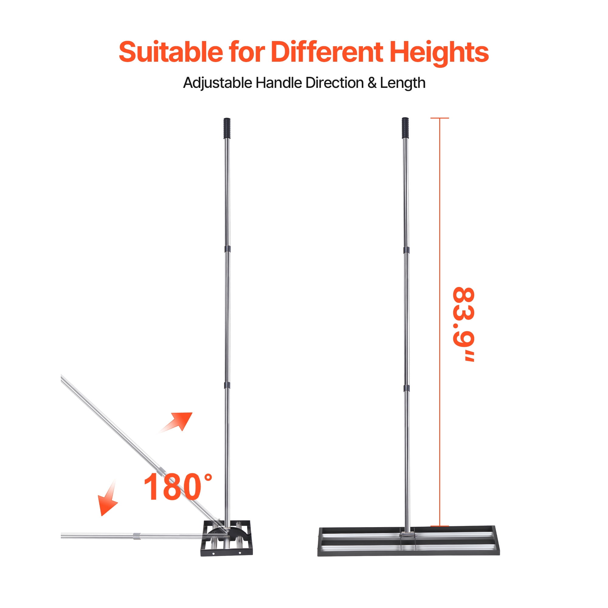 KFFKFF Upgraded Lawn Leveling Rake with Roller, 48'' x 10'' Stainless Steel Lawn Tool with 83.9'' Adjustable Handle, Durable Yard Leveler for Easy Lawn Maintenance and Golf Court Use