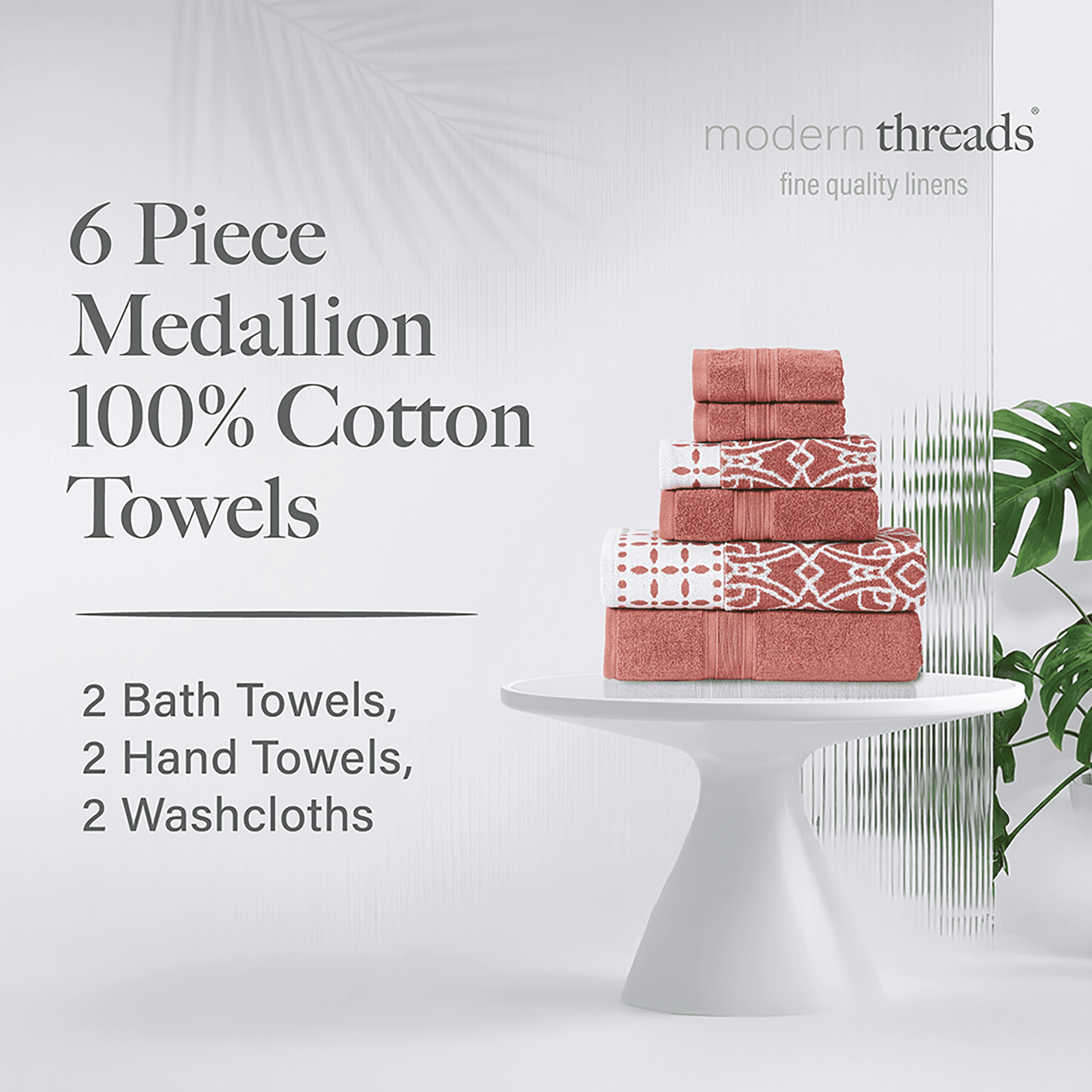 Modern Threads Monroe 6-Piece Cotton Bath Towel Set, Clay