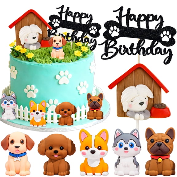 Dog Birthday Cake Decorations Set - Cute Puppy & Dog House Theme Party Supplies
