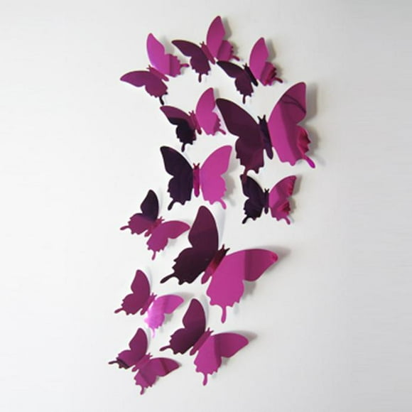 Agiferg Wall Stickers Decal Butterflies 3D Mirror Wall Art Home Decors Hot Pink