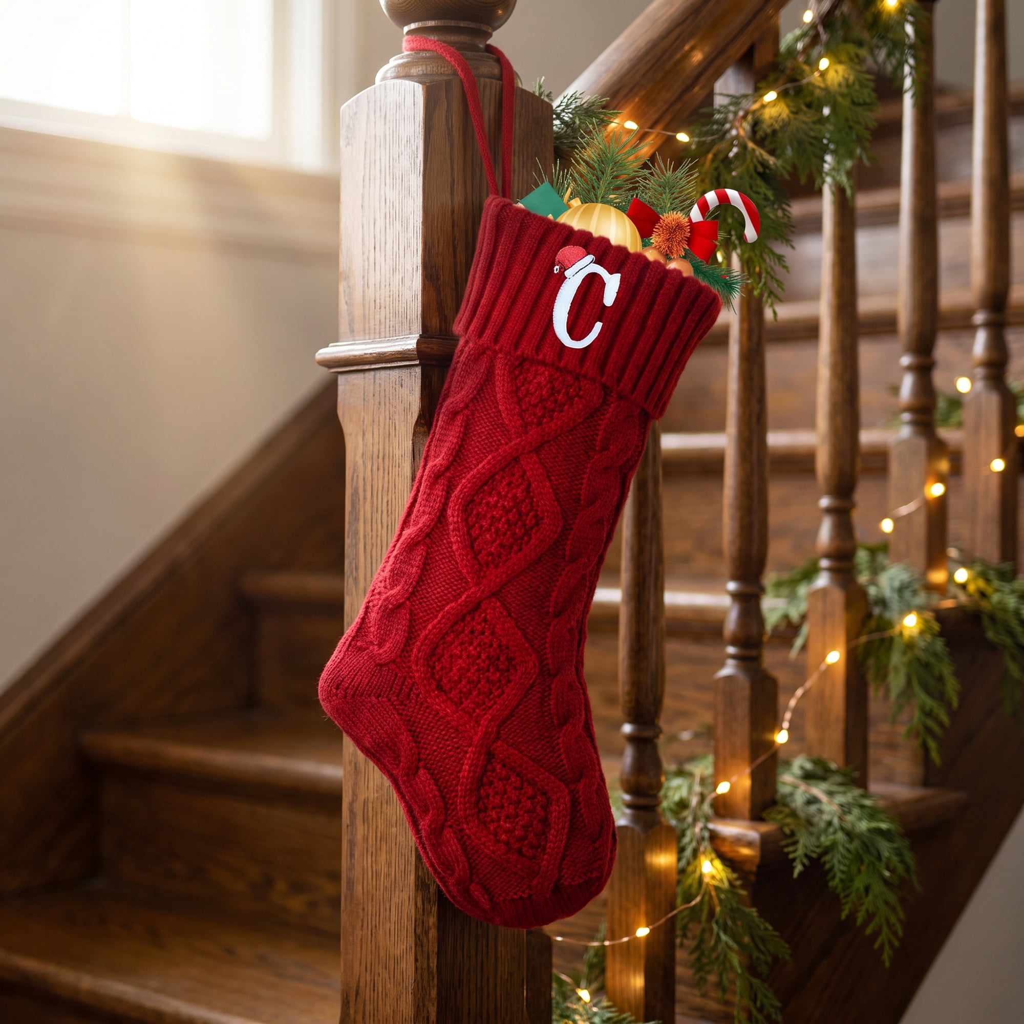 Unique Bargains Canine Bone Christmas Stocking Luxury Puppy Holiday Keepsake Sack Red Letter C 17"
