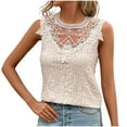 thumbnail image 4 of ITSAME Women's Tank Tops, Lace Round Neck Elegant Dressy Hollow Out Summer 2025 Sleeveless Blouse Beige S, 4 of 7