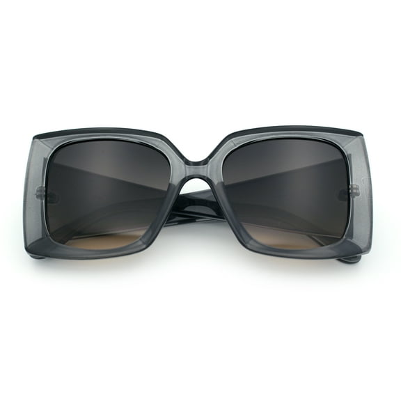 Womens Bold Thick Plastic Butterfly Squared Rectangle Oversize Diva Sunglasses Slate Black - Beige