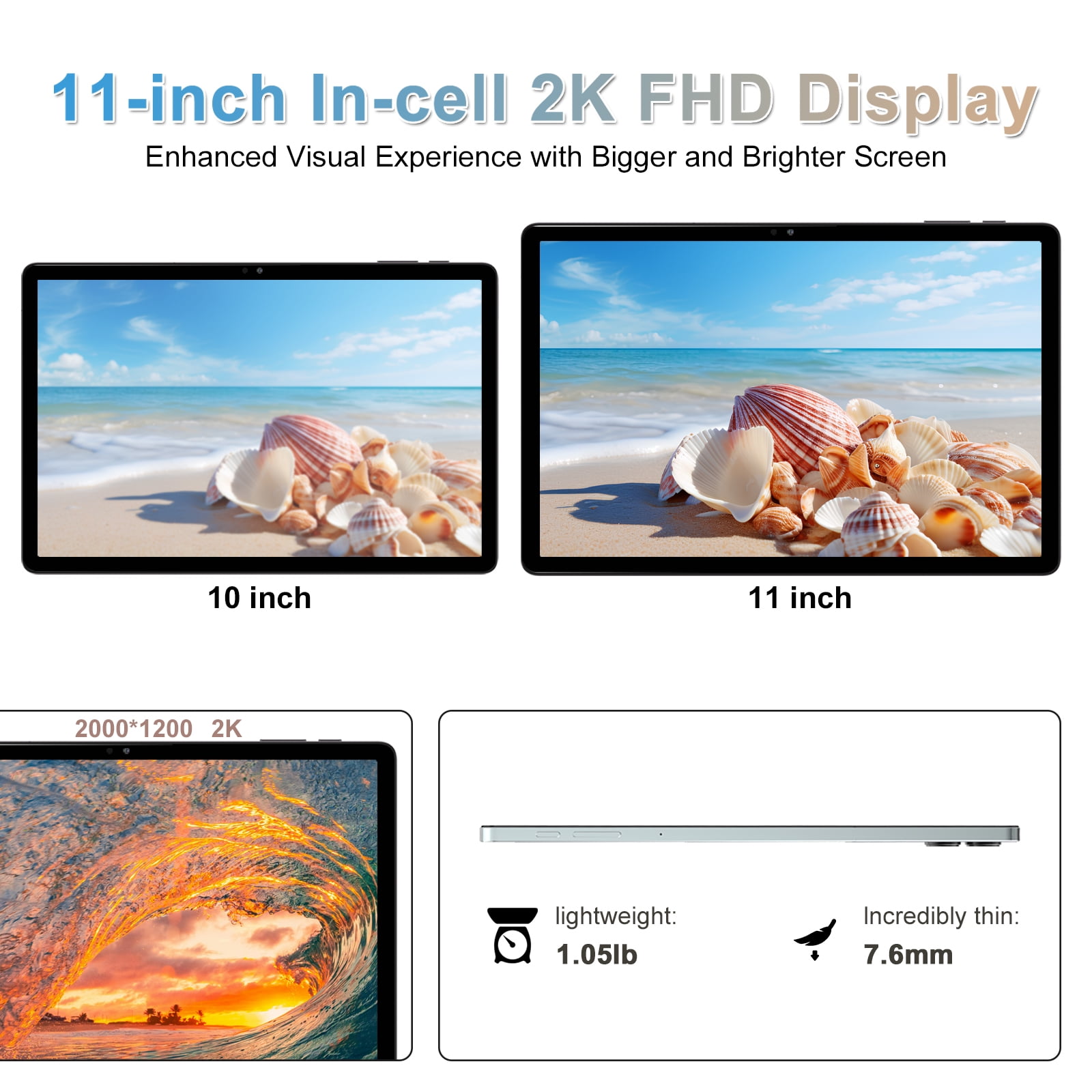 2026 Newest 11 inch Android 14 Tablet,18GB+128GB, 2K Display, T616 , 9000mAh, Quad Speakers ,Tablet with Keyboard,case, Pen
