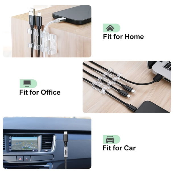 60 Clips Adhesivos + 10 Bridas Reutilizables Para Organizar Cables - Para Mesa, Pared, Escritorio, Color Blanco