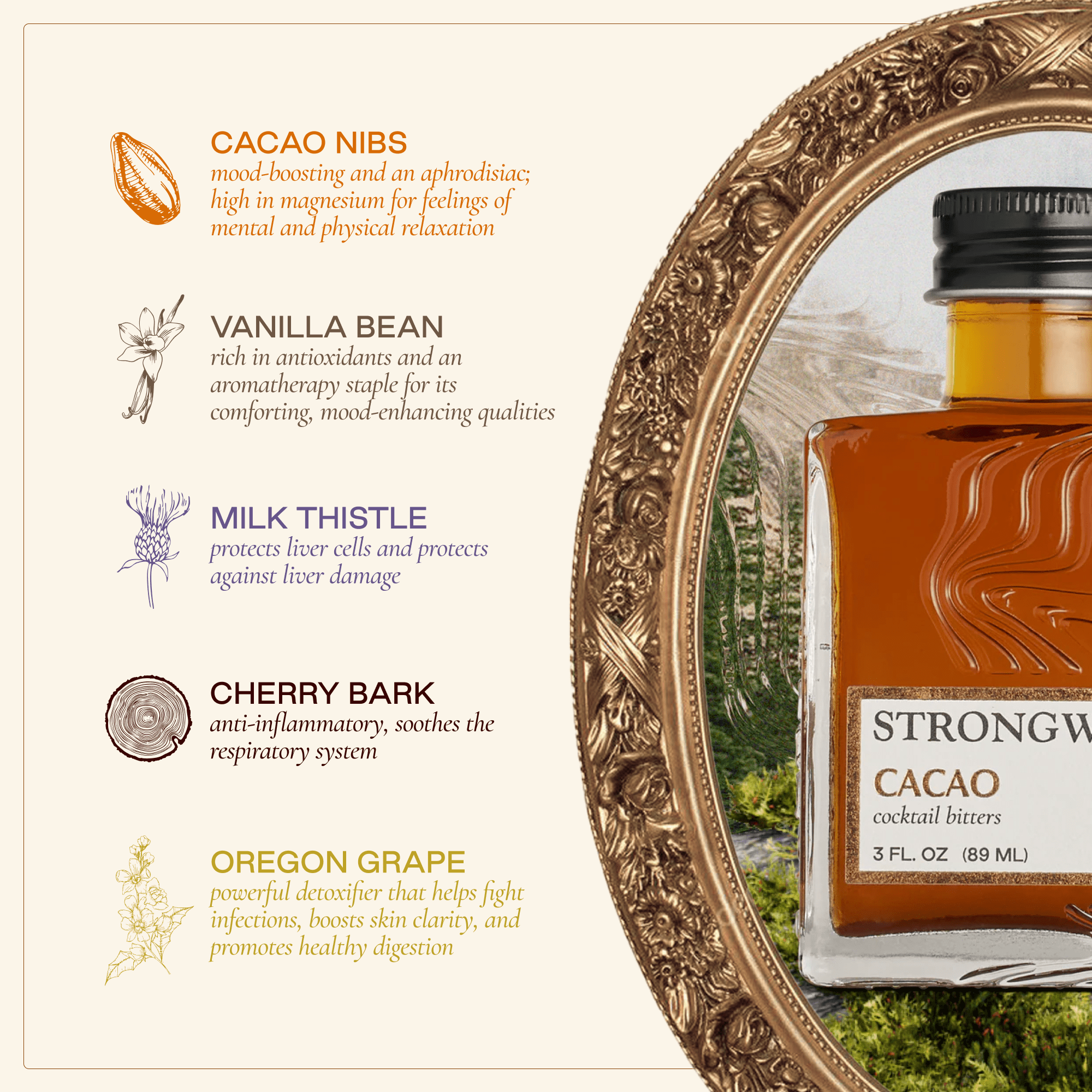 Strongwater Cacao Bitters (40 Servings) - Chocolate Bitters for Cocktails, Made with Roasted Cacao Nibs, Cherry Bark, Vanilla, & Almond - Pair with Bourbon, Vodka, Champagne, Coffee - 3oz, 1 Pack