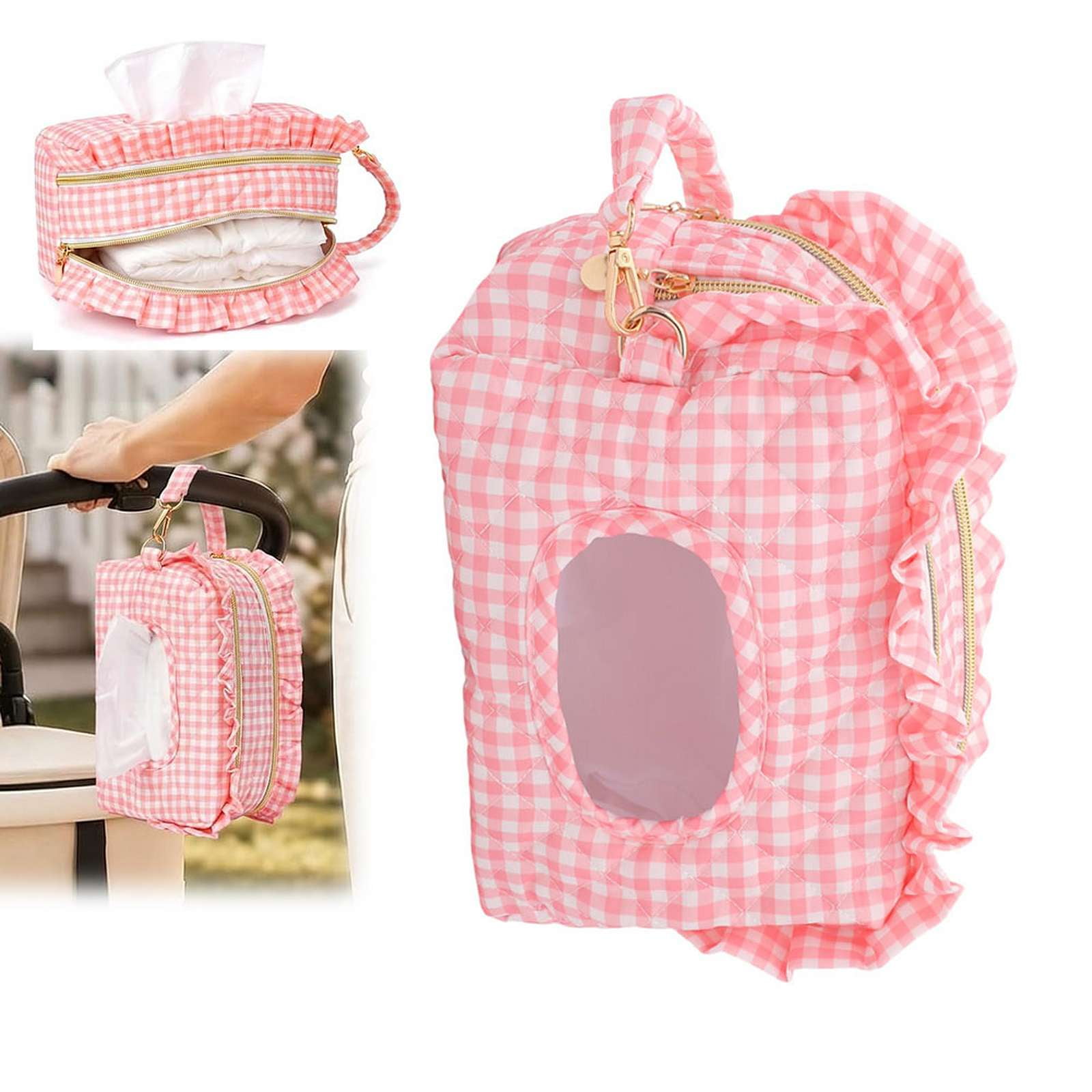 Double-Layer Wipe Holder Quilted Wipes Bag Small Hanging Diaper Bag