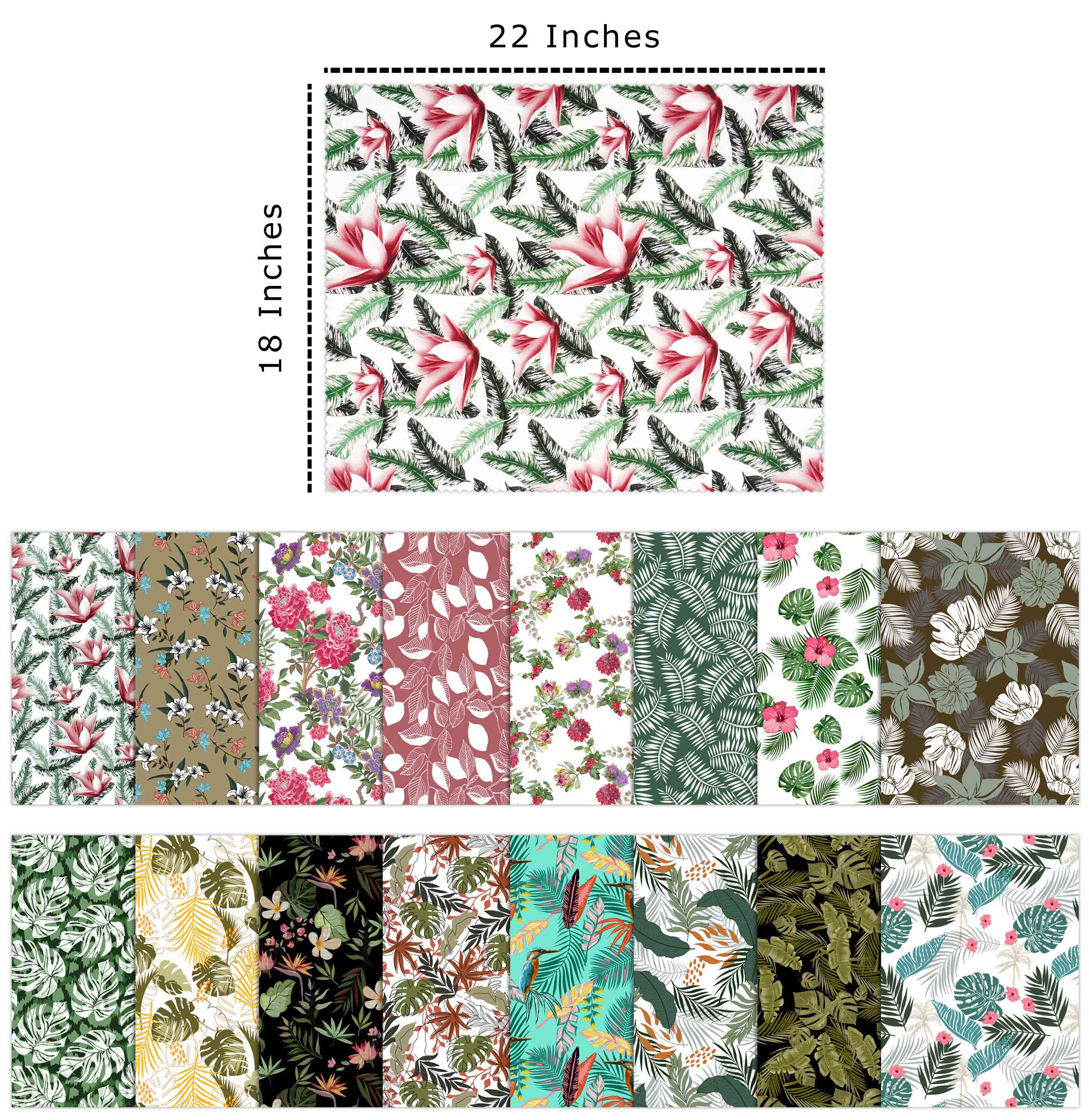 Soimoi 16 Pc Fat Quarter Bundle,TropicalPrint 18"x 22"DIY Patchwork-100% CottonPre-Cut Quilting Fabric Multicolor