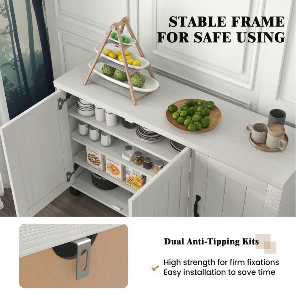 Finihen Kitchen Storage Cabinet, Buffet Sideboard, 3-Door Buffet Sideboard with Adjustable Shelves and Anti-Tipping Kits, for Dining Room, Kitchen, Living Room, White Wash Finihen Kitchen Storage Cabinet, Buffet Sideboard, 3-Door Buffet Sideboard with Adjustable Shelves and Anti-Tipping Kits, for Dining Room, Kitchen, Living Room, White Wash