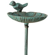 Whole House Worlds The Scallop Shell Garden Stake, Bird Feeder, Cast Iron, Rustic Green Patina, 3 Feet 2 ½ Inches Tall, by WHW