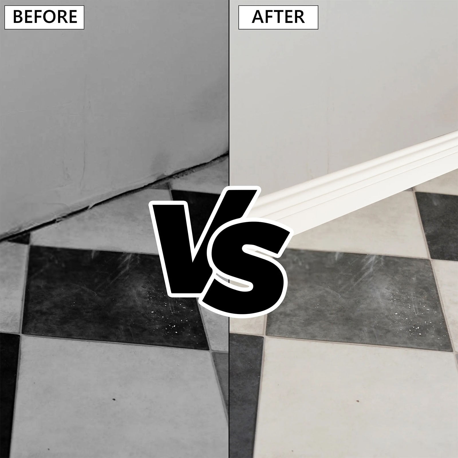 Flexible Peel and Stick Baseboard Molding Trim, 16.4 Ft Self Adhesive Wall Edge Guard, Easy to Clean Waterproof Floor Corner Protector for Home Kitchen Bathroom, White