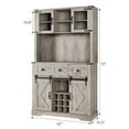 thumbnail image 5 of 72" Farmhouse Bar Cabinet with Sliding Barn Door, Tall Kitchen Buffet with Storage Hutch and 3 Drawer, Rustic Coffee Wine Bar Sideboard with Wine & Glasses Rack, for Living Room, Washed Grey, 5 of 7