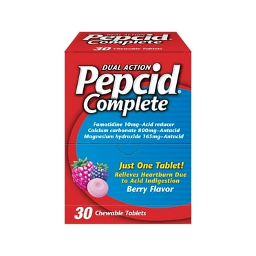 Pepcid Complete Dual-Action Antacid Chewable Tablet Berry Flavor 30/Box (64228)