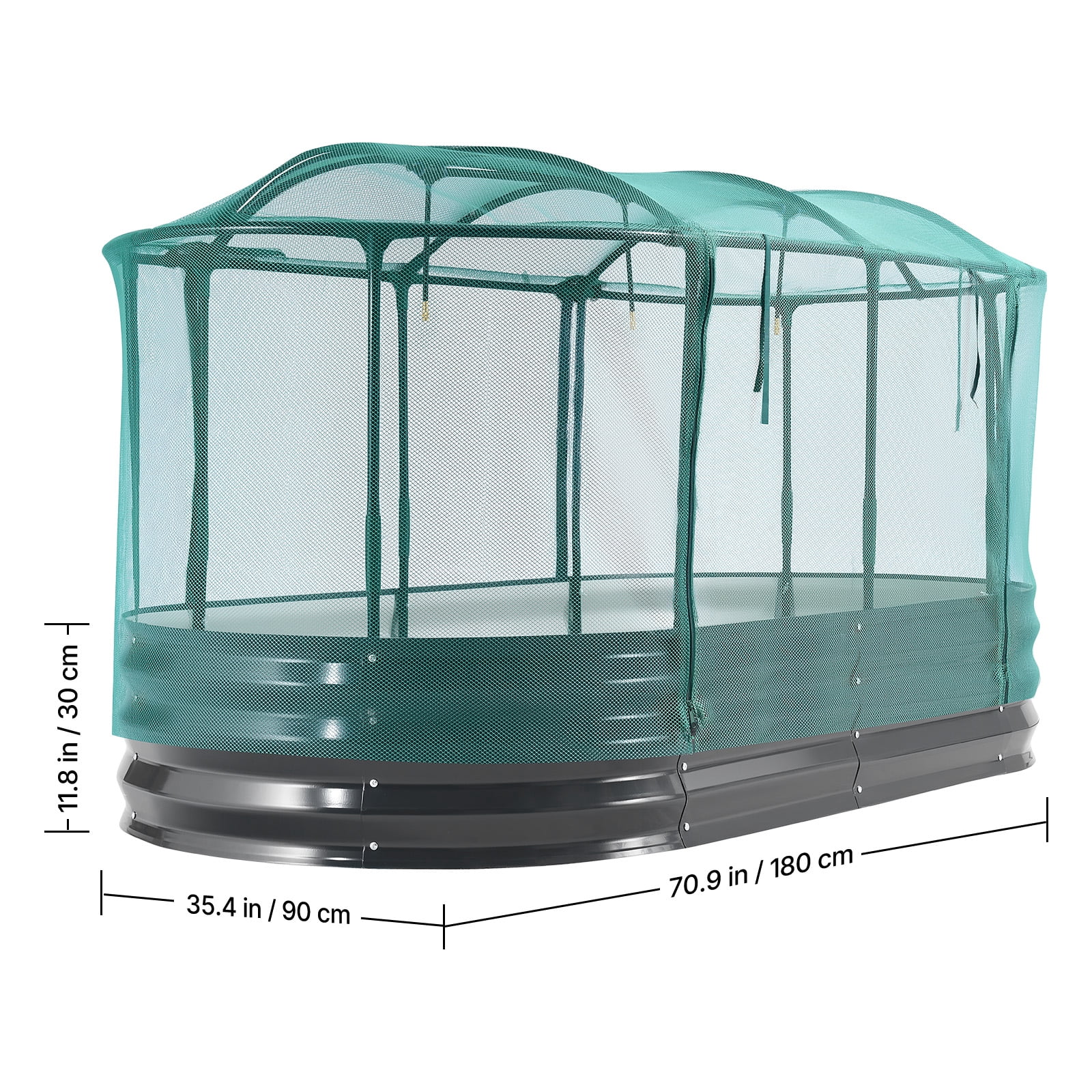 KFFKFF Galvanized Raised Garden Bed, 6 x 3 x 1 ft, with Integrated Watering System and Protective Mesh Cover, Oval Metal Planter Box for Outdoor Use, Rust-Resistant Alu-Zinc, Dark Gray