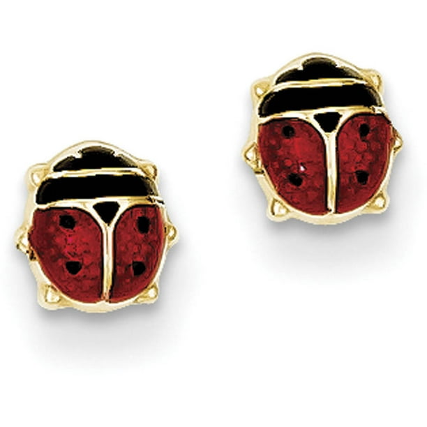 Goldia 14kt Yellow Gold Enameled Ladybug Earrings
