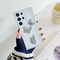 Allytechgroup Fashion Pattern Series Clear Soft Shell Back Cover Shockproof Anti-Scratch Phone Case for Samsung Galaxy A52 5G, Black White Butterfly
