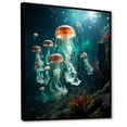 thumbnail image 2 of Designart "Verdant Jellyfish Gathering" Coastal Coral Under Water Floater Framed Wall Art Prints, 2 of 5