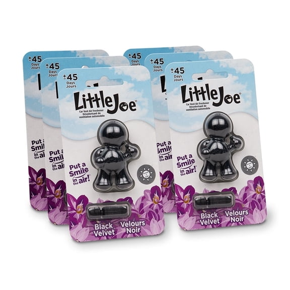 Little Joe 96405-6PK Black Velvet Scent, Car Air Freshener, Clips to A/C Air Vent, Alcohol-Free Fragrance Oil, Non-Hazardous and Non-Toxic Plastic, Set of 6