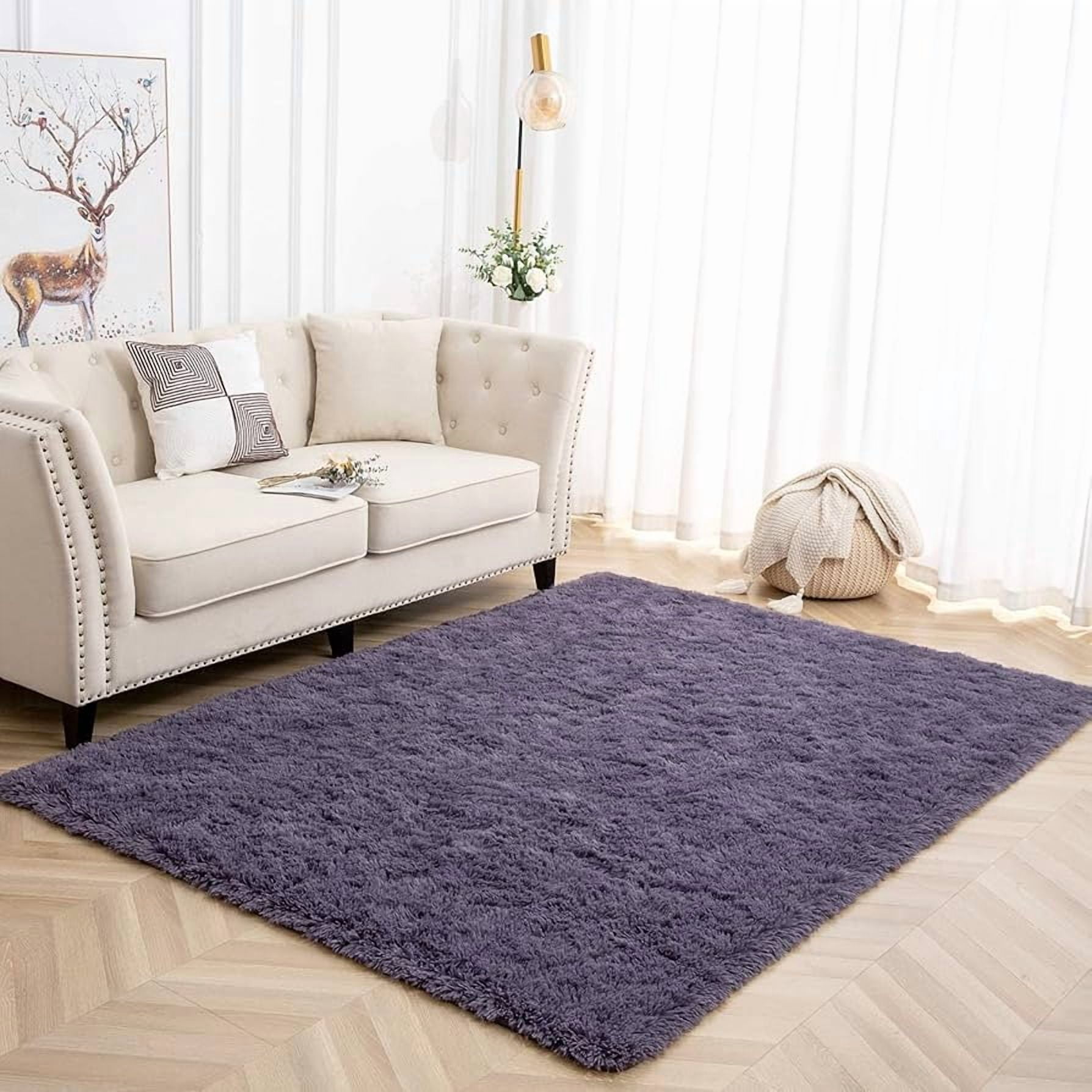 SUSUZI 5' x 7' Shaggy Area Rug, 2" Thick Ultra Plush Fluffy Carpet with Non-Slip PVC Backing, Purple Modern Soft Rug for Bedroom Living Room Kids Room