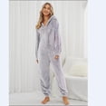 thumbnail image 3 of Moda para mujer Invierno Cálido Manga larga Mono de lana Pijamas Color sólido Cremallera Ropa para dormir en casa Pijamas con capucha de una pieza de felpa causal, 3 of 5