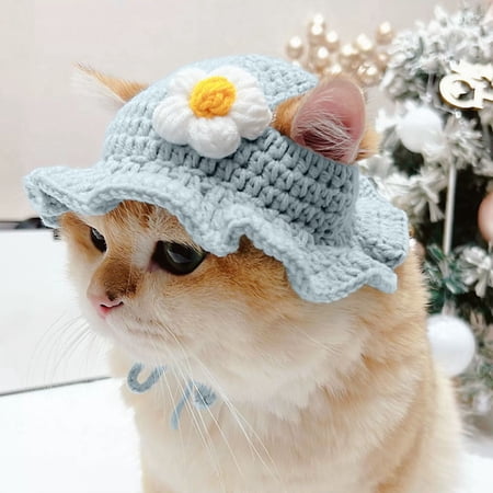 Handmade Knitted Cat Pet Hat For Cats And Dogs Cute Outfit Cartoon Themed Knit Cute Cats Bonnet Holiday Party Clothes Light Blue - Suitable weight:1.5-2KG