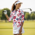 thumbnail image 5 of HUIACONG American Flag Women 3/4 Long Sleeve Golf Polo Shirts with Polyester Spandex Fabric, Breathable Pullover for Golf, Tennis, Workout and Daily Activities, 5 of 10