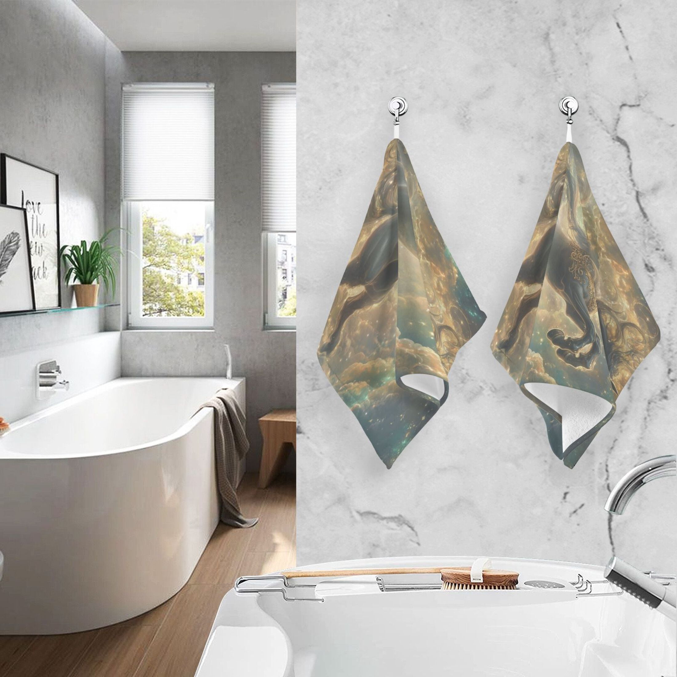 2 Pcs Absorbent Face Towel Bath Hand Towels Soft Breathable Cotton Towel Set for Bathroom Kitchen Hotel Spa Decor Noble and Elegant Horse