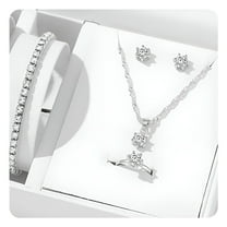 DESIGNICE 5Pcs Elegant Crystal Delicate Jewelry Sets For Women Necklace Earrings Ring Bracelet