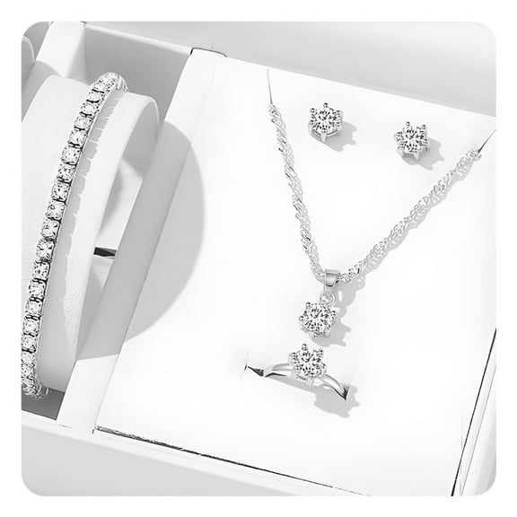 DESIGNICE 5Pcs Elegant Crystal Delicate Jewelry Sets For Women Necklace Earrings Ring Bracelet