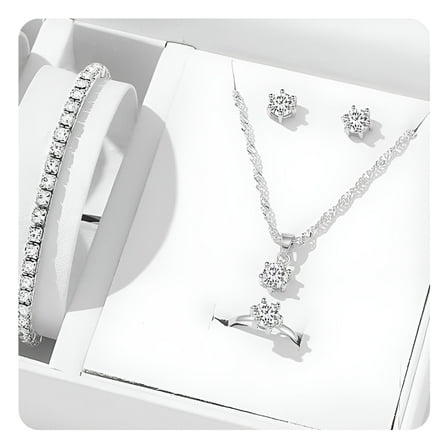 DESIGNICE 5Pcs Elegant Crystal Delicate Jewelry Sets For Women Necklace Earrings Ring Bracelet